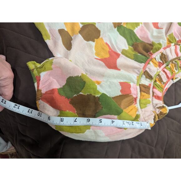 Pretty cotton smocked abstract calico printed babydoll style top by THML size S - Picture 10 of 11